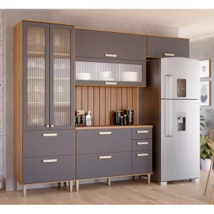 Cozinha Modulada 05 Peças 07 Portas 05 Gavetas com Painel Ripado Bella